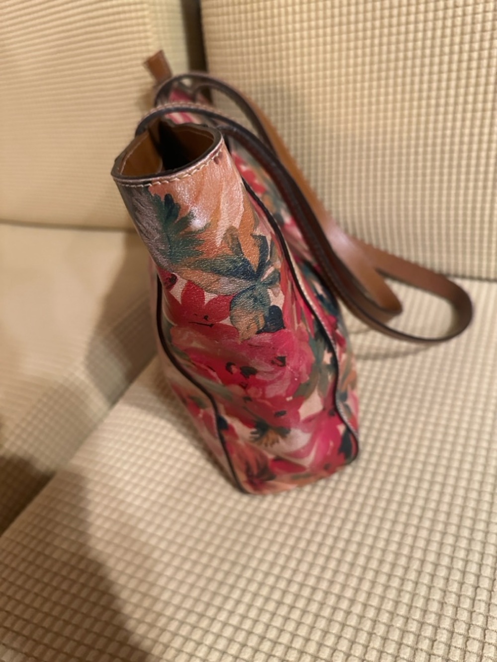 Patricia Nash Floral Tote Bag with Brown Straps - Pink Floral - Picture 4 of 10